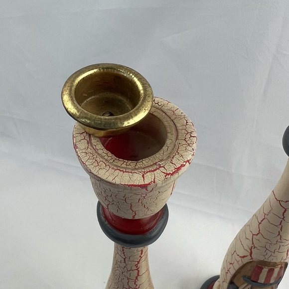 1998 Whispering Pines Lori Miller Pillar Candle Holders American Patriot Carved - Picture 8 of 11